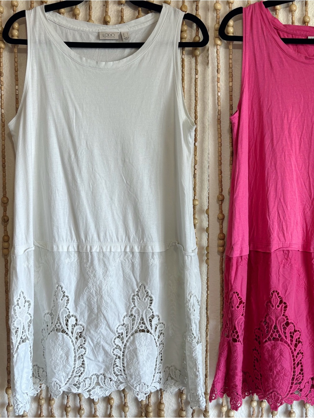 LOGO Lori Goldstein Lace Scalloped Hem Scoop Neck Lightweight Summer Tunic Tank